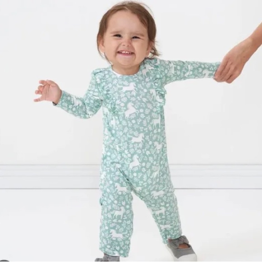 Little Sleepies Green and White Kids One Piece